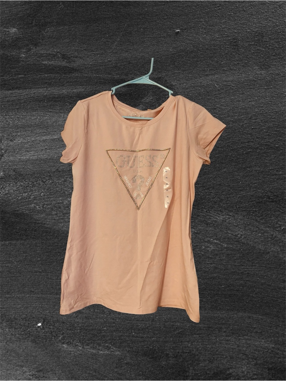 GUESS Pink Short-Sleeve Logo Tee with Crystal Trim